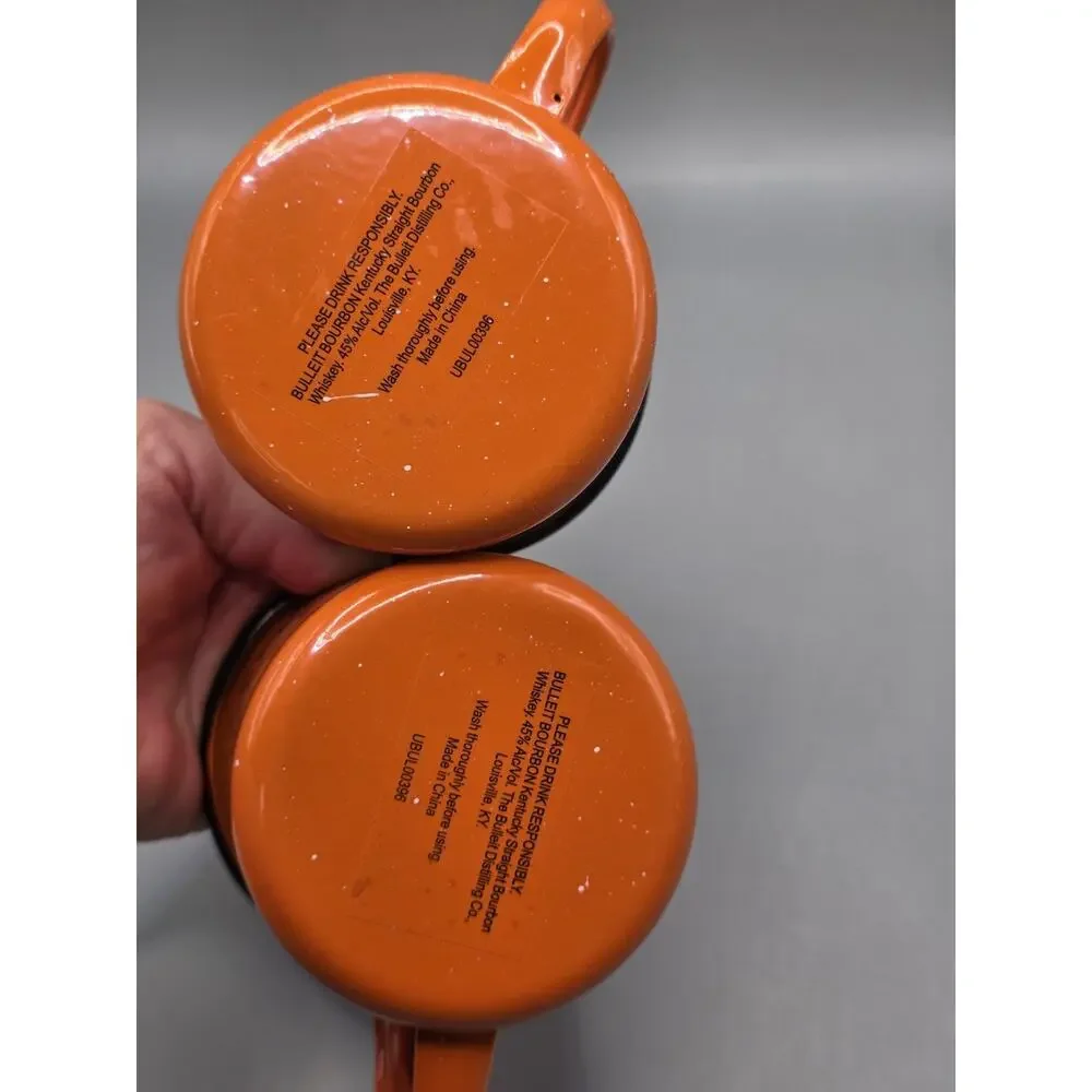 Bulleit Frontier Whiskey Orange Metal Camp Mug Set of 2 Enamel Style